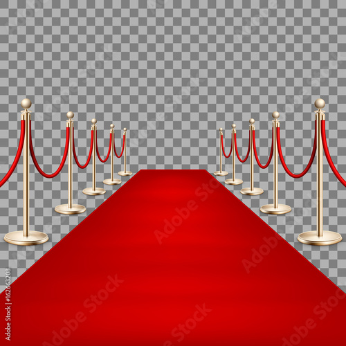 Realistic Red carpet between rope barriers. EPS 10 photo