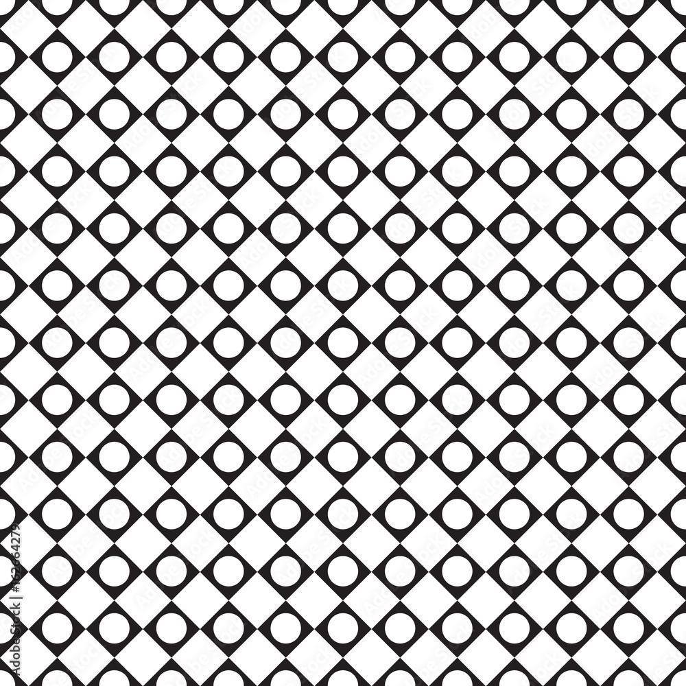 Fototapeta premium black and white tile chessboard pattern with circles, vector squares background. The geometric dot pattern.