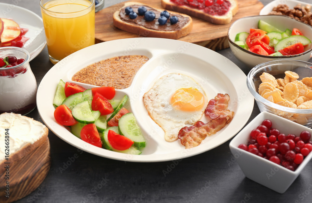 Delicious served breakfast on table Delicious served breakfast on table