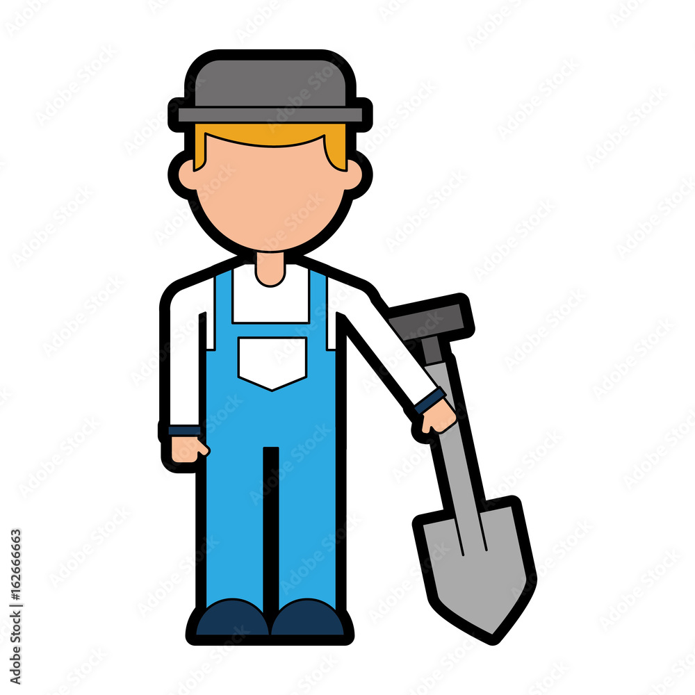 farmer character with shovel vector illustration design