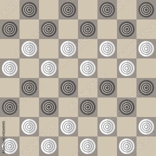 Checkers pattern. Seamless vector game background with draughts on checkerboard
