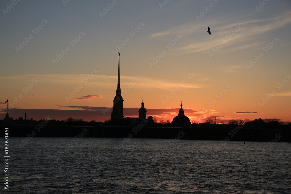 Россия, Санкт-Петербург, Петропавловская крепость на закате