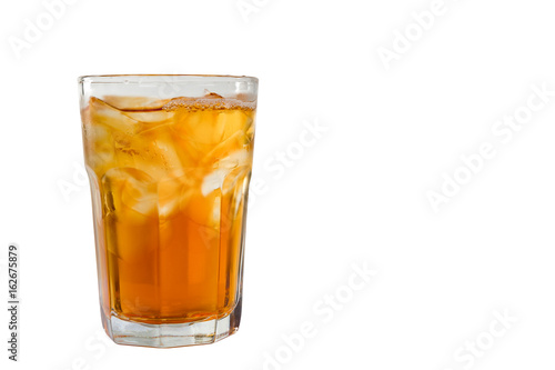 Freshly brewed iced tea in a clear class isolated on white with copy space