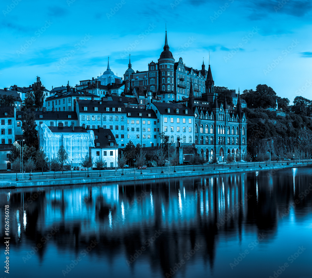 Fototapeta premium Scenic Stockholm City Old Town Skyline. Panoramic merge from 8 images