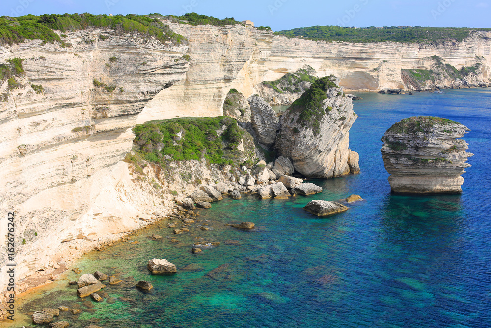 Obraz premium White cliffs near Bonifacio on Corsica Island, France