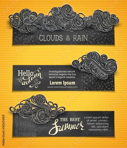 Vector set of chalk weather horizontal banners.