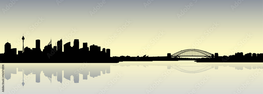 Skyline silhouette of the city of Sydney, New South Wales, Australia,
