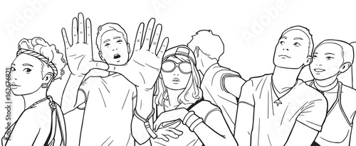 Stylized drawing of festival crowd