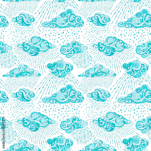 Vector seamless pattern of rain clouds.