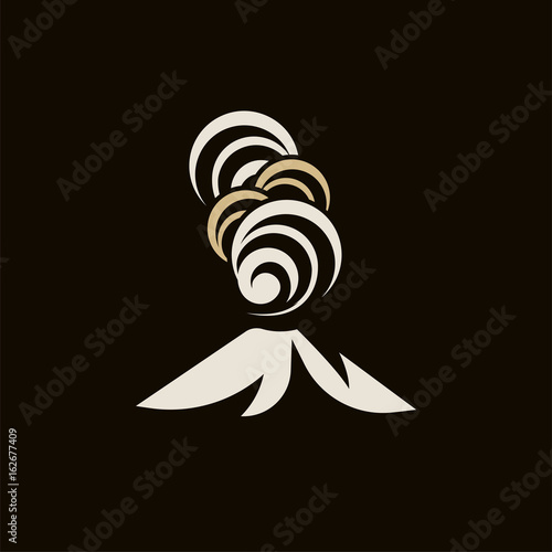 Volcano magma eruptio icon collection. Spectacular natural phenomenon painted in cartoon style set. Volcanic toxic clouds and mountain logo. Graphic anger metaphor illustration.