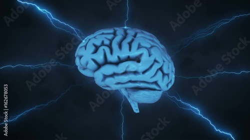 Brainstorm - 3D render of brain in stormy sky with lightning