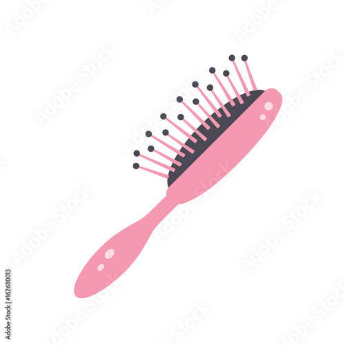 Pink hair brush vector icon isolated.