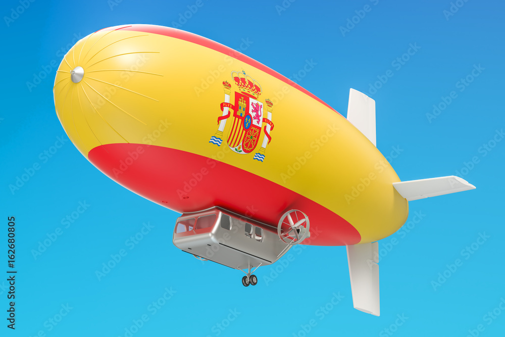 Fototapeta premium Airship or dirigible balloon with Spanish flag, 3D rendering