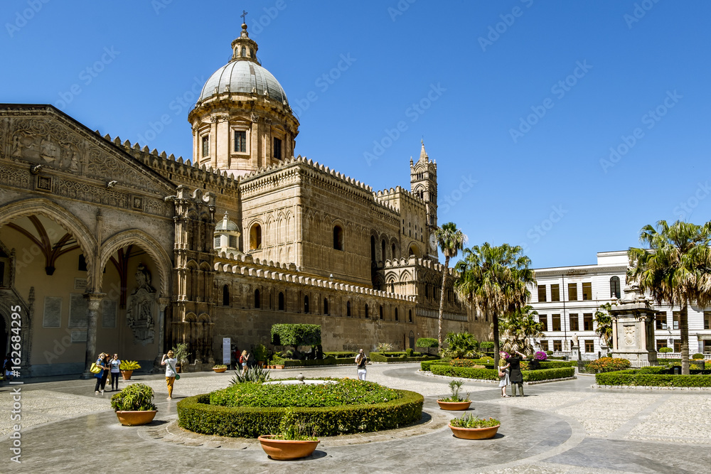 View of the historic centre and Cathedral  in Palermo. Sicily