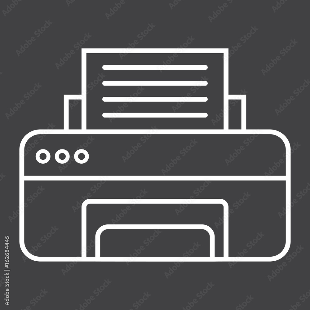 Printer line icon, fax and office, vector graphics, a linear pattern on a black background, eps 10. Printer line icon, fax and office, vector graphics, a linear pattern on a black background, eps 10.