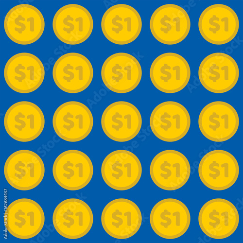 Seamless texture with golden coins flat style pattern. Money icons with USA currency symbols.