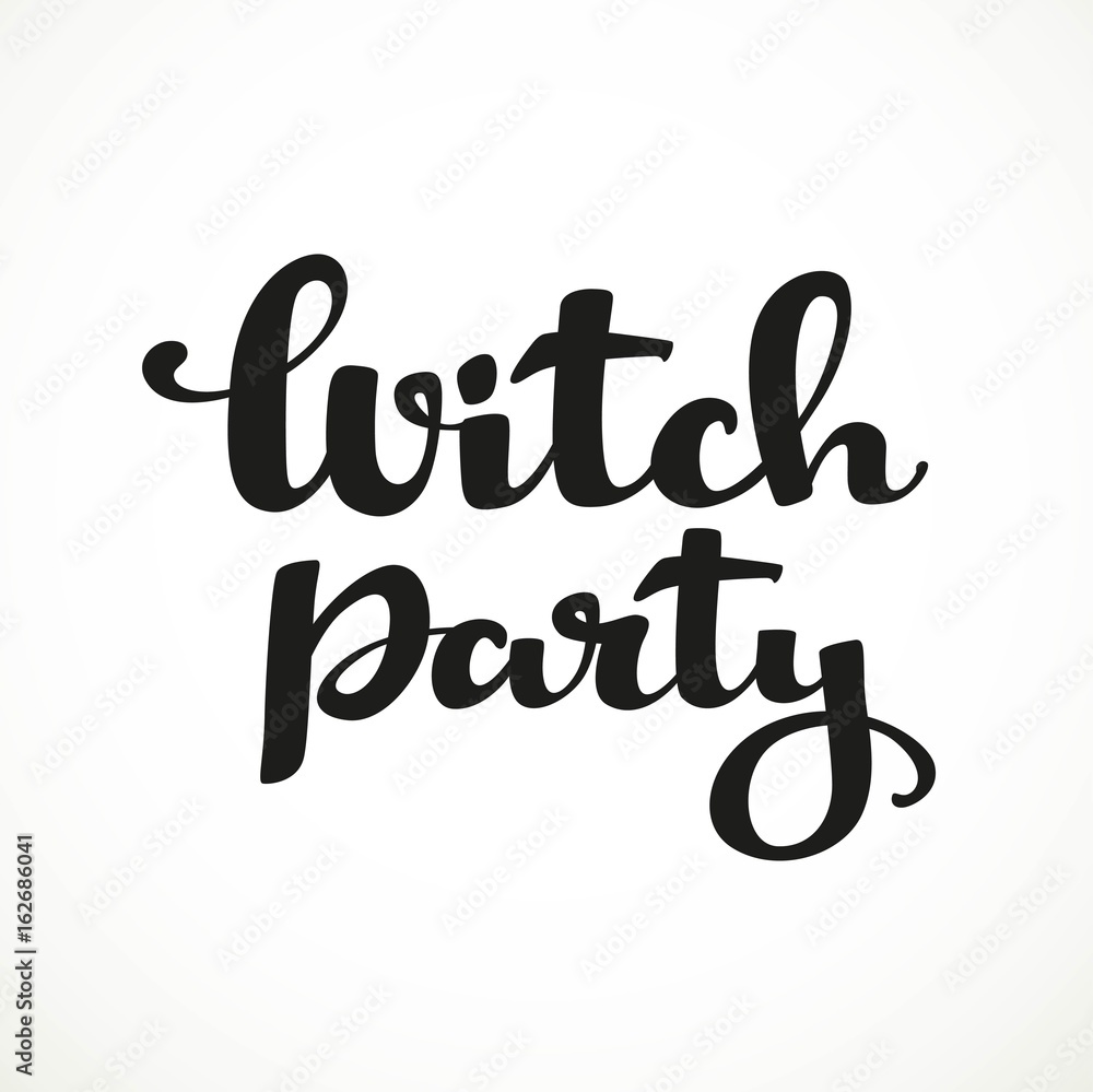 Witch party calligraphic inscription on a white background