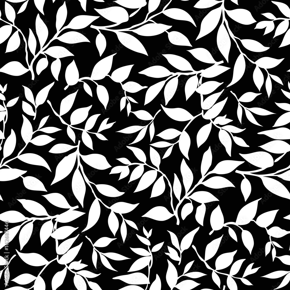 Black and white leafy background pattern Black and white leafy background pattern
