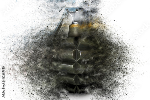 Obraz na plátně Grenade at the time of explosion on a white isolated background 3d illustration