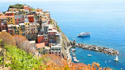 View on architecture of Manarola village. Beautiful city is one of the most popular old village in Cinque Terre, taly