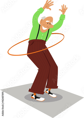 Elderly man using hula hoop, EPS 8 vector illustration