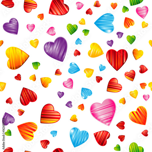 Colorful striped hearts pattern. Valentine's day, wedding, romantic seamless background, vector design illustration.