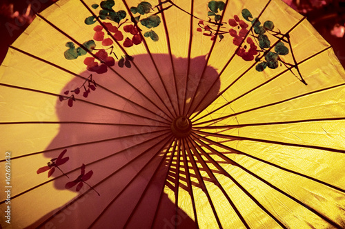 japanese face hidden behind umbrella
