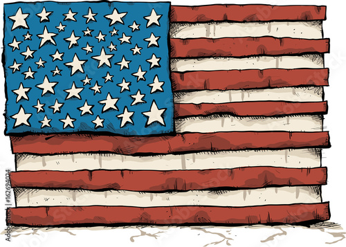 A rough, worn and sketchy cartoon of the flag of the United States.