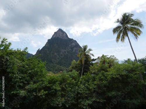 One of the Piton mountains in Soufriere Town at the base, St. Lucia, Caribbean Islands