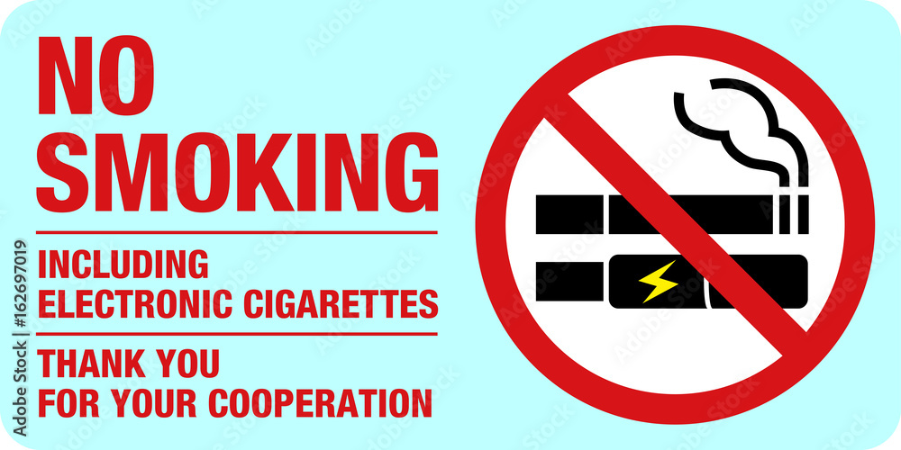 No Smoking including electronic cigarettes sign. No Smoking including electronic cigarettes sign.