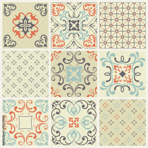 set of 9 seamless patterns in retro style