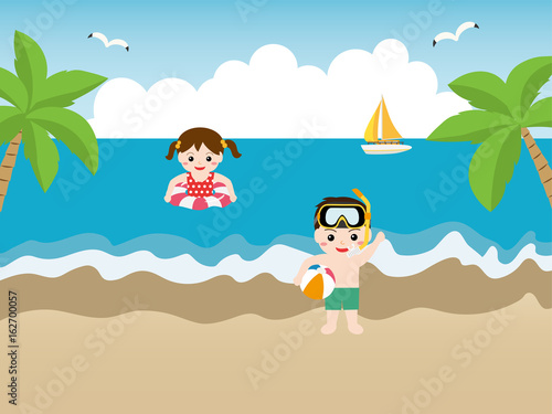 海水浴をするこどもたち