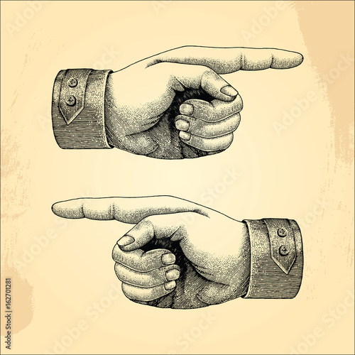 Human left and right handpoint,sketch style vintage