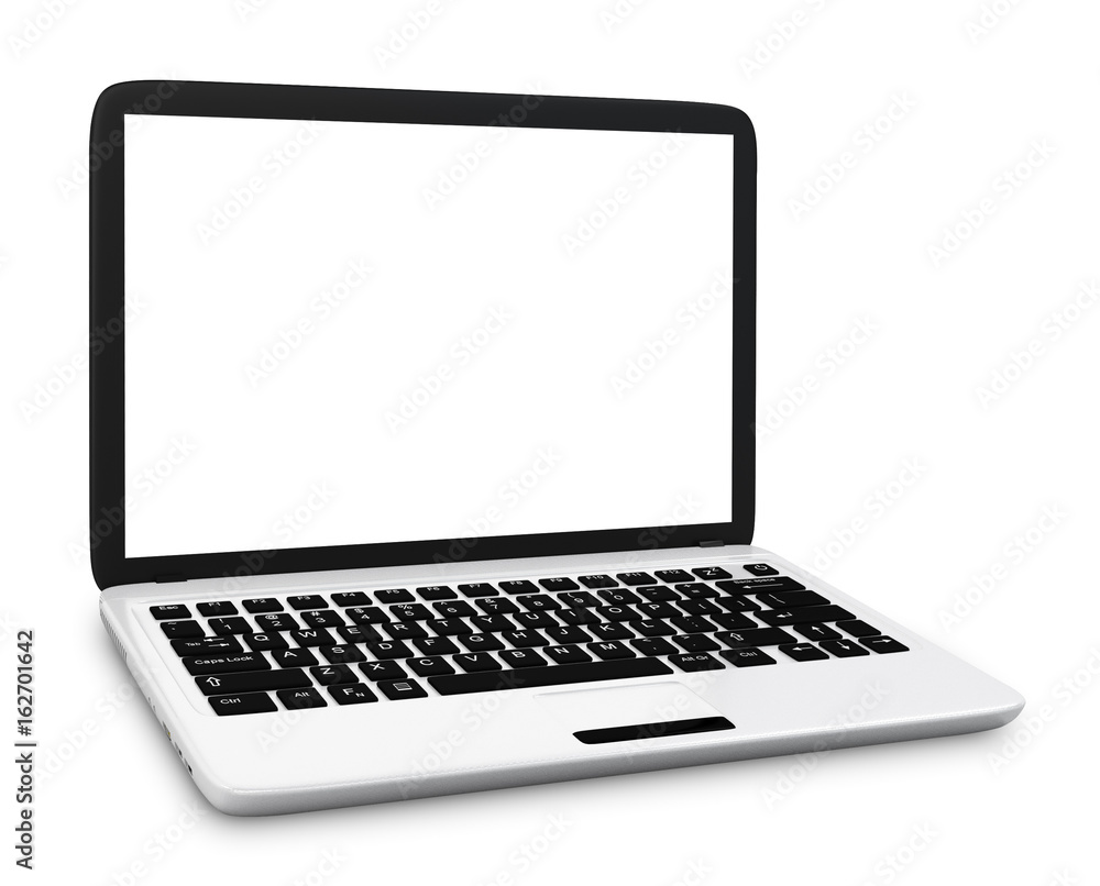 Modern Laptop PC with blank LCD screen isolated on white background -3D rendering, mock up template Modern Laptop PC with blank LCD screen isolated on white background -3D rendering, mock up template