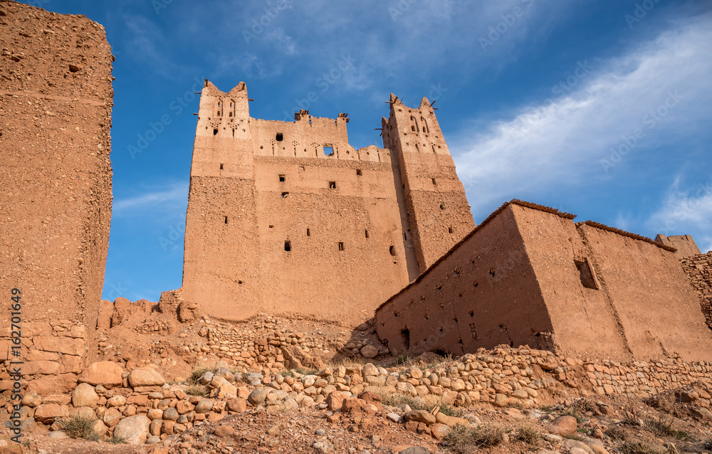 Typical moroccan kasbah. Kasbah is a type of medina or fortress. It was a place for the local leader to live and a defense when a city was under attack. Morocco, Gorges du Dades