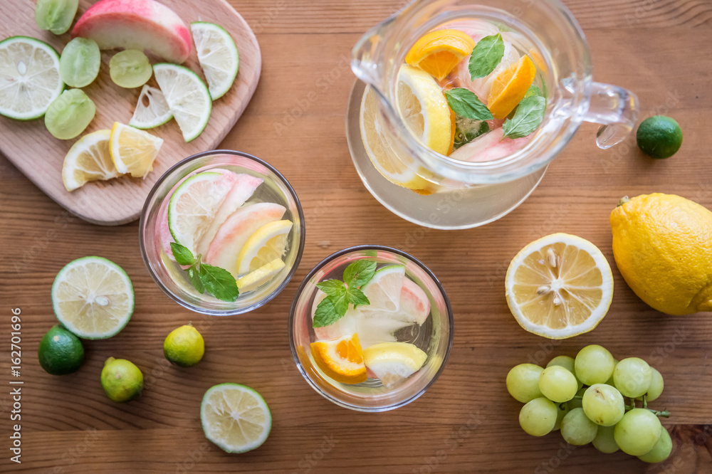 On the desktop, fruits and drinks On the desktop, fruits and drinks