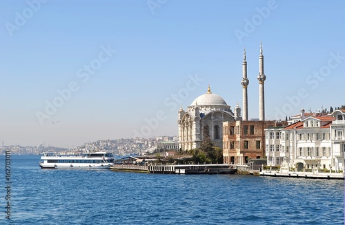 Ortakoy Mosque on bank of Bosphorus, Istanbul, Turkey