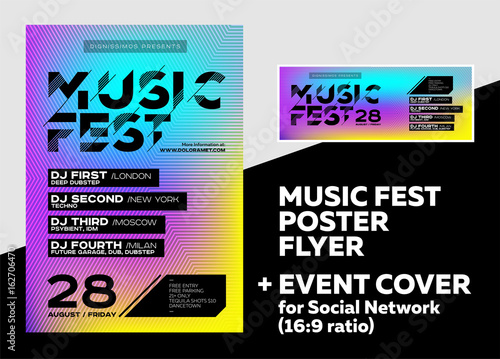Bright DJ Poster for Summer Festival. Minimal Electronic Music Cover for Fest. photo