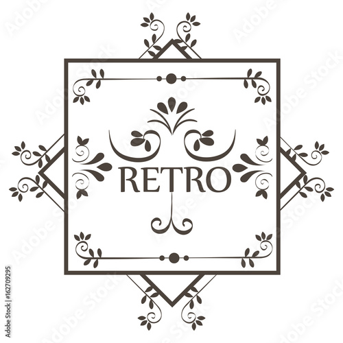 Retro sign with beautiful ornaments and frame over white background vector illustration