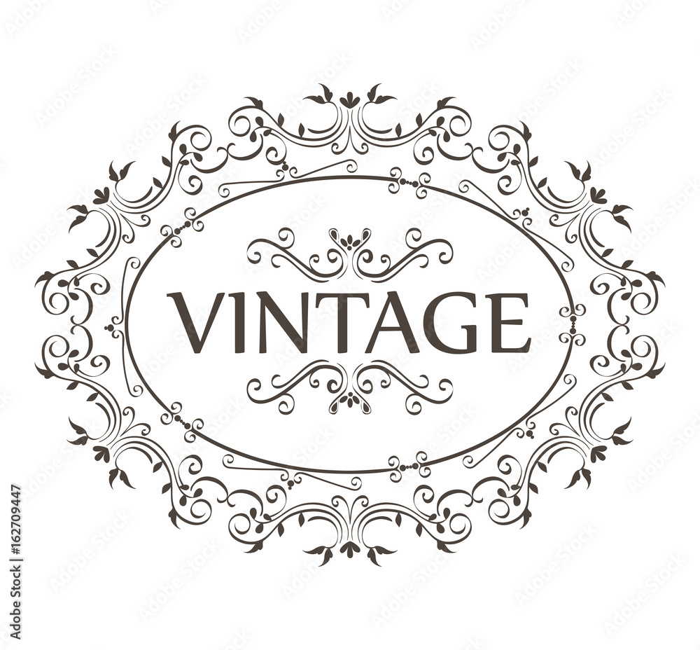 Vintage sign with ornamental borders and round frame over white background vector illustration