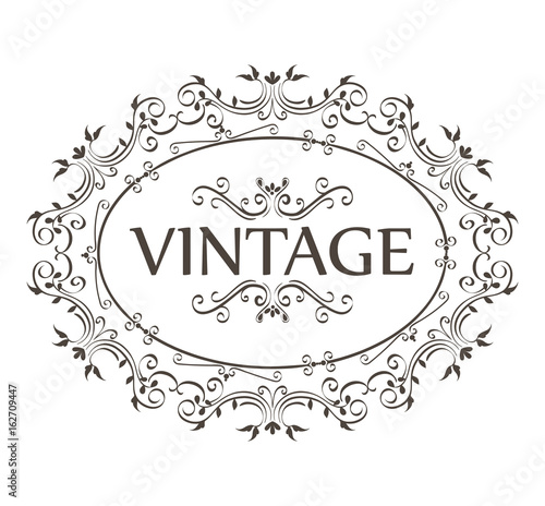 Vintage sign with ornamental borders and round frame over white background vector illustration