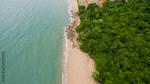 Aerial view from flying drone at beach and sea 