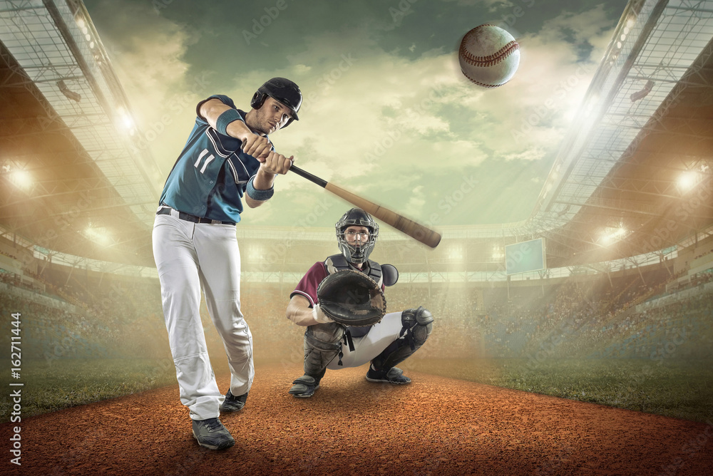 Baseball players in action on the stadium. Baseball players in action on the stadium.