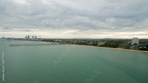 Aerial  view from flying drone at  beach and sea  © waranyu