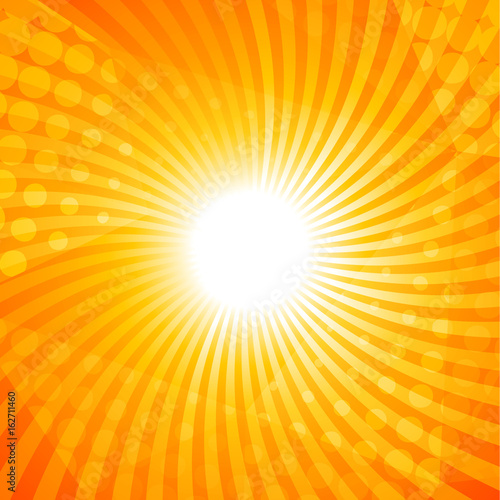 orange summer background with sun rays