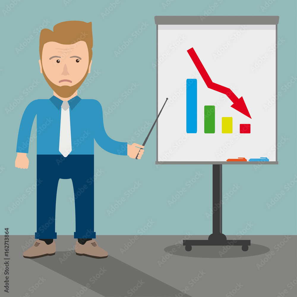 White Businessman Flipchart Dropping Price White Businessman Flipchart Dropping Price