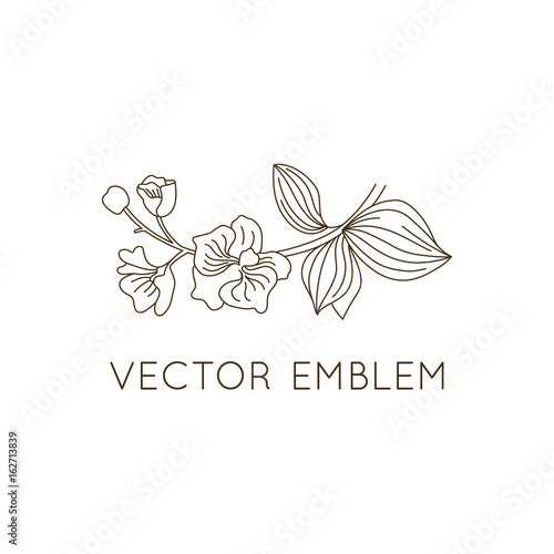 Vector logo design template - floral illustration in simple minimal linear style