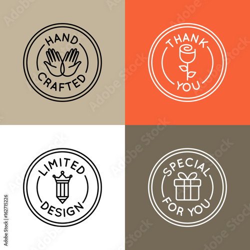Vector set of emblems, badges and icons for handcrafted goods