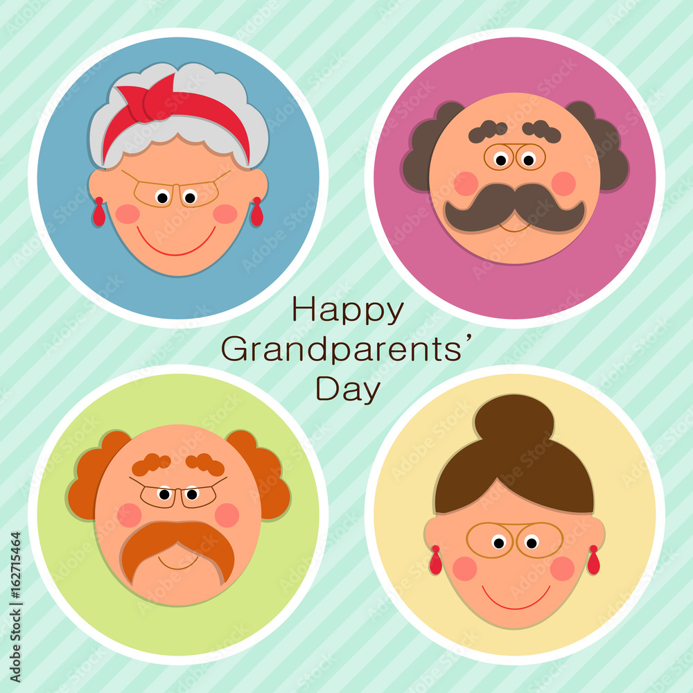 Cute Grandparents Day card with funny characters of Grandfather and Grandmother