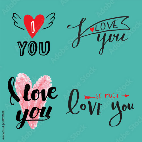 Vector I love You text overlays hand drawn lettering collection inspirational...